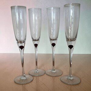 Clear Glass Champagne Flutes with Black Accent - Set of 4